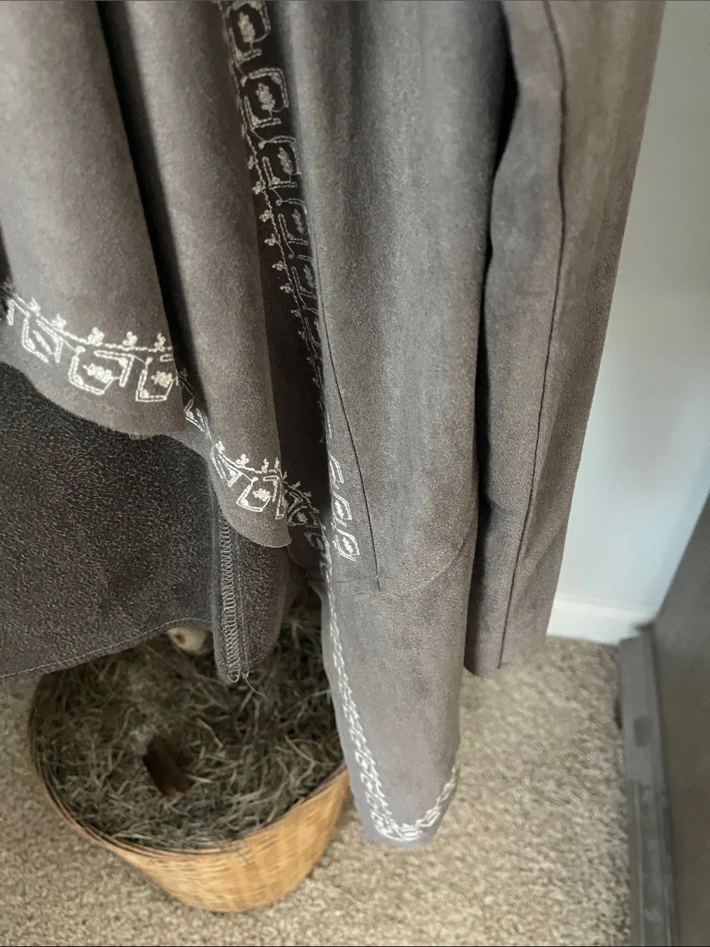 fab'rik Taupe Suede-Style Embroidered Open Front Jacket